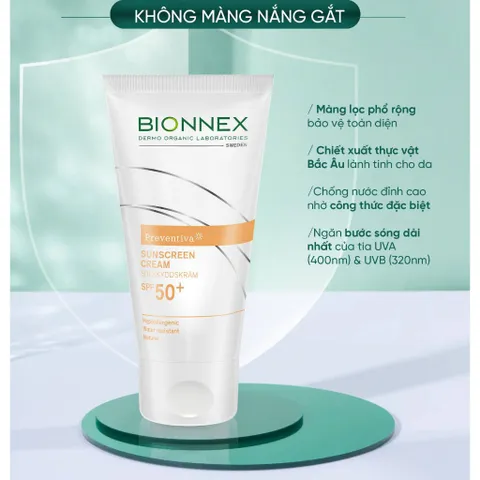 Kem Chống Nắng Bionnex Preventiva SPF 50+ - Bảo Vệ Da Khỏi Tia UVA/UVB, Dưỡng Ẩm, Cho Da Nhẹ Nhàng, Phù Hợp Mọi Loại Da