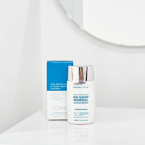 Kem Chống Nắng Vật Lý Colorescience No-Show™ Mineral Sunscreen SPF 50 - Bảo Vệ Da Khỏi Tia UVA/UVB và Ánh Sáng Xanh, Không Gây Bí Rích