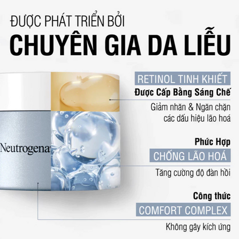 Kem Dưỡng Ẩm Neutrogena Visible Repair Regenerating Retinol 50g - Chống Nếp Nhăn, Tái Tạo Da, Làm Sáng Da cho Da Nhạy Cảm