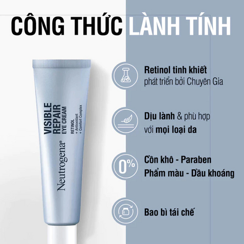 Kem Dưỡng Mắt Neutrogena Visible Repair Eye Cream Retinol 15g - Giúp Giảm Nếp Nhăn, Quầng Thâm, Bọng Mắt, Cho Da Mịn Màng, Săn Chắc