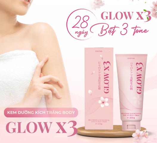 Kem Nâng Tông Body Eikenbi Glow X3 Tone Up Cream 200g - Dưỡng Trắng Da Tự Nhiên, Không Hồi Tone, Chống Nắng, Khả Năng Thẩm Thấu Nhanh