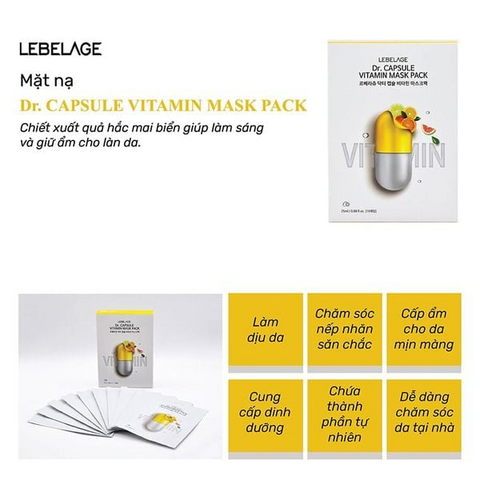 Mặt Nạ Lebelage Dr.Capsule Vitamin Mask Pack - Dưỡng Sáng Da, Cải Thiện Tình Trạng Da Xỉn Màu, Hàn Quốc, Hộp 30 Miếng
