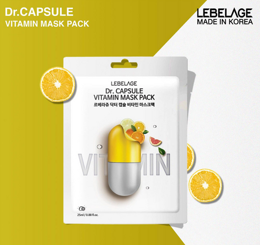 Mặt Nạ Lebelage Dr.Capsule Vitamin Mask Pack - Dưỡng Sáng Da, Cải Thiện Tình Trạng Da Xỉn Màu, Hàn Quốc, Hộp 30 Miếng