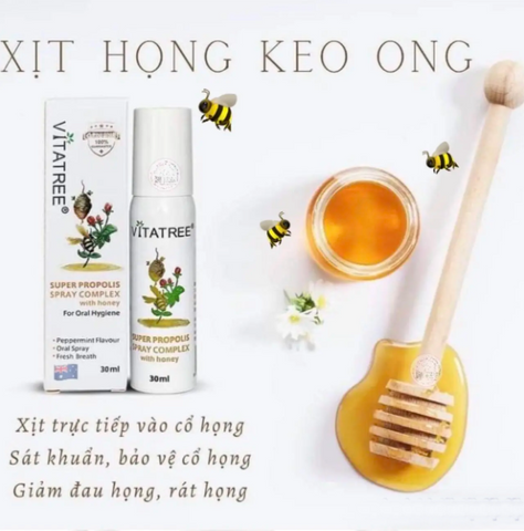 Chai Xịt Họng Keo Ong Vitatree Úc 30ml - Hỗ Trợ Hô Hấp, Tăng Cường Miễn Dịch Cho Trẻ Em Từ 2 Tuổi Trở Lên và Người Lớn