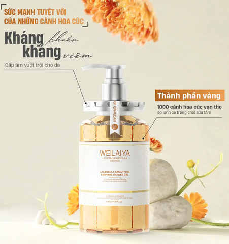 Sữa Tắm Dưỡng Ẩm Weilaiya Cúc Vạn Thọ 450ml - Gel Bọt Mịn, Sáng Da, Chiết Xuất Hoa Calendula Tự Nhiên