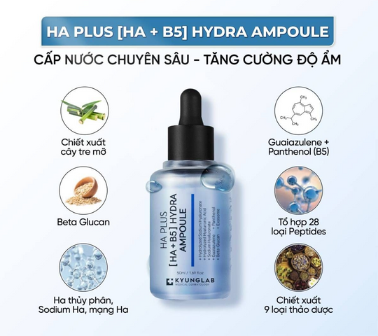 Tinh Chất Kyung Lab HA Plus [HA + B5] Hydra Ampoule 50ml - Serum Cấp Nước Phục Hồi Da, Làm Dịu Tổn Thương, Dưỡng Ẩm Da Mịn Màng