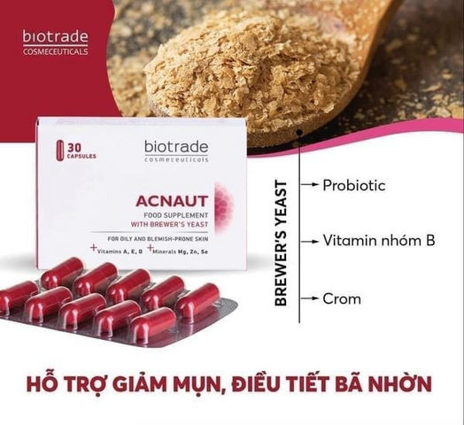 Viên Uống Trị Mụn Biotrade Acnaut - Thực Phẩm Bổ Sung Chăm Sóc Da Dầu, Làm Sạch Da, Phục Hồi, 30 Viên