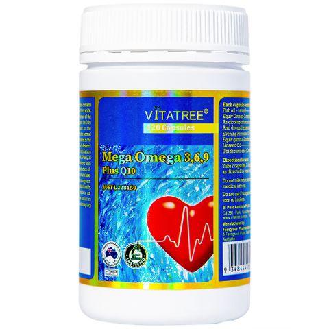 Viên uống Vitatree Mega Omega 3 6 9 Plus Q10 120 viên - Hỗ trợ tim mạch, chống oxy hóa, bổ sung axit béo tự nhiên từ Úc