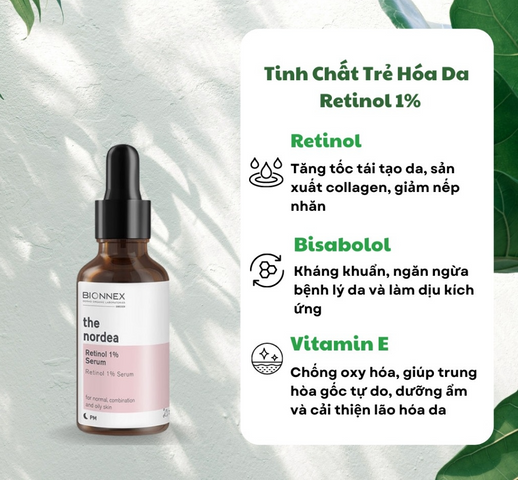 Serum Bionnex The Nordea Retinol 1% - Tinh Chất Trẻ Hóa Da, Cải Thiện Nếp Nhăn và Săn Chắc Da, 30ml Hàng Chính Hãng Từ Thụy Điển