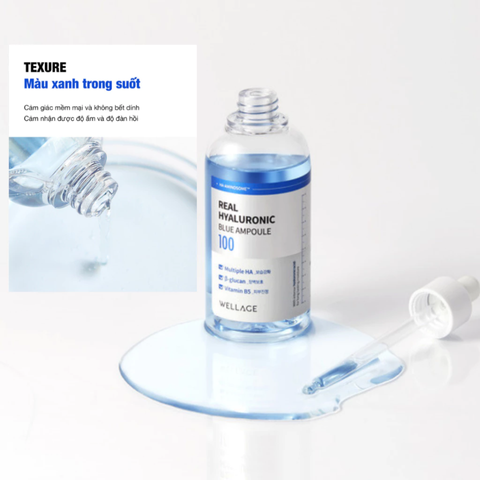 Serum Cấp Nước Wellage Real Hyaluronic Blue Ampoule 100 - Dưỡng Ẩm Chuyên Sâu, Phù Hợp Với Mọi Loại Da, Lọ 75ml