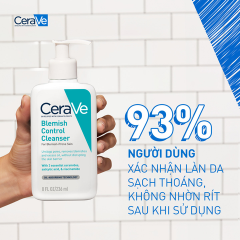 Sữa Rửa Mặt CeraVe Blemish Control Cleanser 236ml - Giải Pháp Cho Da Dầu Mụn, Kiểm Soát Nhờn, Làm Sạch Sâu, Không Hương Liệu