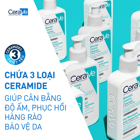 Sữa Rửa Mặt CeraVe Blemish Control Cleanser 236ml - Giải Pháp Cho Da Dầu Mụn, Kiểm Soát Nhờn, Làm Sạch Sâu, Không Hương Liệu