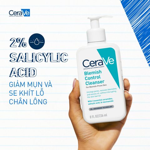 Sữa Rửa Mặt CeraVe Blemish Control Cleanser 236ml - Giải Pháp Cho Da Dầu Mụn, Kiểm Soát Nhờn, Làm Sạch Sâu, Không Hương Liệu