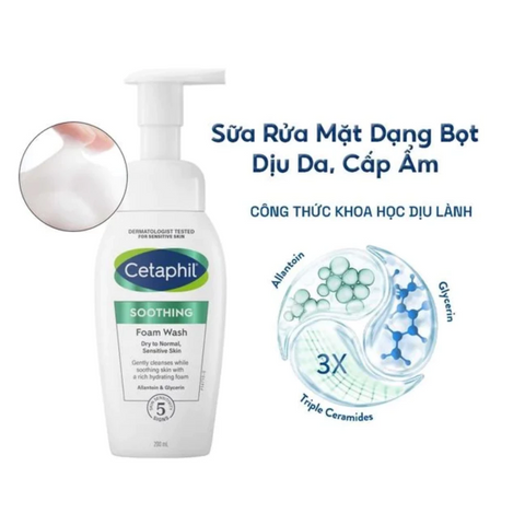 Sữa Rửa Mặt Tạo Bọt Cetaphil Soothing Foam Wash 200ml - Dành Cho Da Nhạy Cảm, Làm Sạch Dịu Nhẹ, Giữ Ẩm Tự Nhiên, Không Gây Kích Ứng