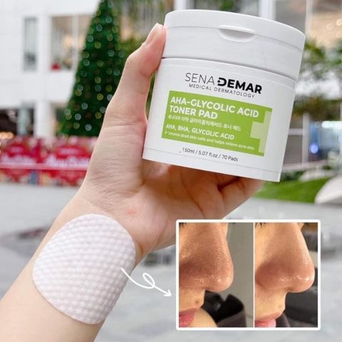 Toner Pad Sena Demar AHA Glycolic Acid - Dòng Bông Tẩy Tế Bào Chết Hàn Quốc, Giúp Làn Da Sáng Mịn, Ngăn Ngừa Mụn, Tiện Lợi 70 Miếng