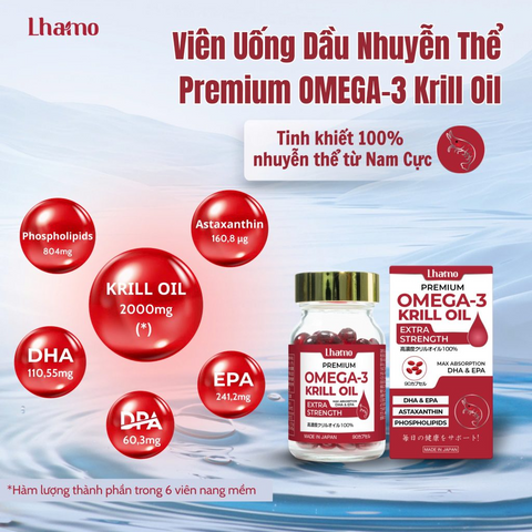 Viên nang dầu nhuyễn thể Lhamo Premium Omega-3 - Hỗ trợ tim mạch, cải thiện trí nhớ, tăng cường sức khỏe tự nhiên - Hộp 90 viên