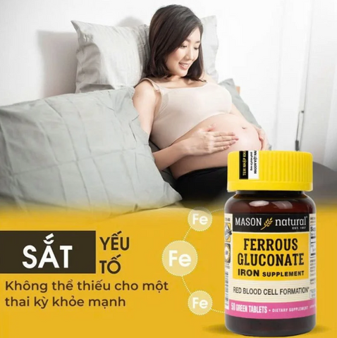 Viên sắt hữu cơ cho bà bầu Mason Natural Ferrous Gluconate 50 viên - Hỗ trợ bổ sung sắt, dễ hấp thu, không gây táo bón.