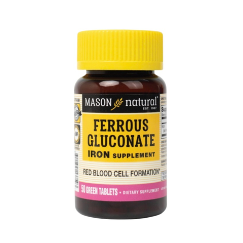 Viên sắt hữu cơ cho bà bầu Mason Natural Ferrous Gluconate 50 viên - Hỗ trợ bổ sung sắt, dễ hấp thu, không gây táo bón.