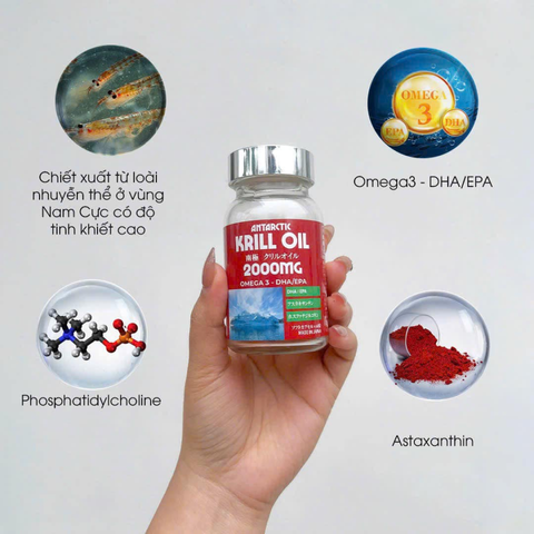 Viên uống dầu nhuyễn thể Antarctic Krill Oil 2000mg - Bổ sung Omega-3, hỗ trợ sức khỏe tim mạch và thị lực cho người lớn