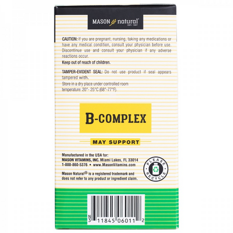 Viên Uống Mason Natural B-Complex Bổ Sung Vitamin Nhóm B - Hỗ Trợ Năng Lượng, Giảm Căng Thẳng, 100 Viên