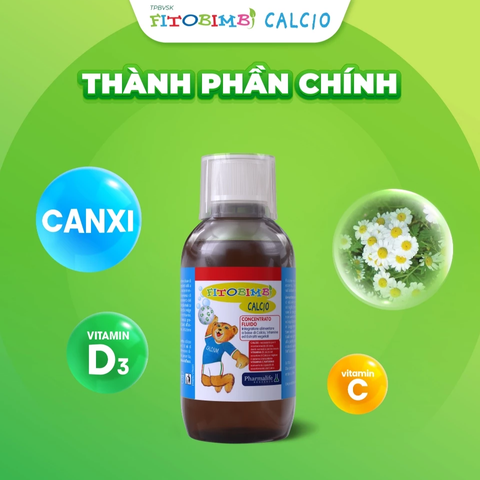Fitobimbi Calcio Bổ Sung Canxi, Vitamin D3 & C Cho Bé - Hỗ Trợ Phát Triển Xương và Chiều Cao Tự Nhiên, Lọ 200ml