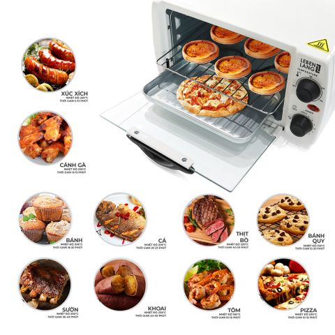 Lò Nướng Mini Đa Năng Lebenlang LBMT8683 - 800W, 12L, Inox Bền, Thiết Kế Sang Trọng, Nướng Bánh, Thịt, Pizza Thoải Mái Tại Nhà