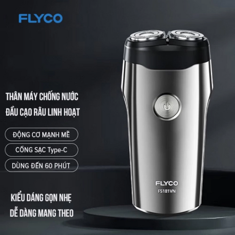 Máy Cạo Râu Flyco FS181VN - Thiết Kế Nhỏ Gọn, 2 Lưỡi Kép Kháng Nước, Cạo Ướt Khô, Sạc USB Type C, Thời Gian Sử Dụng 60 Phút