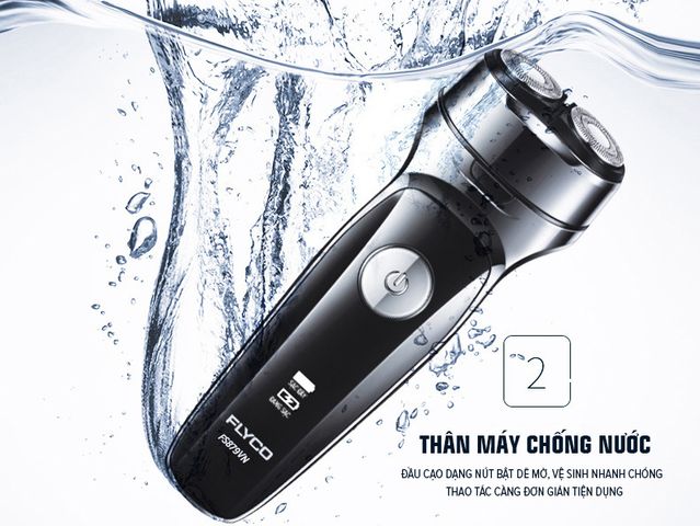 Máy cạo râu Flyco FS879VN 2 lưỡi kép sạc nhanh - Cạo sát an toàn, tiện lợi, sử dụng liên tục 60 phút, chống nước, tích hợp đèn LED