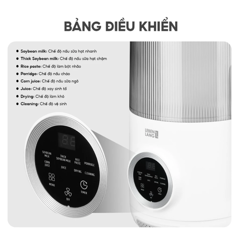 Máy làm sữa hạt đa năng Lebenlang LBL1789 - 8 chế độ, công suất 800W, dung tích 1200ml, dễ sử dụng và vệ sinh - Hàng nhập khẩu chất lượng cao