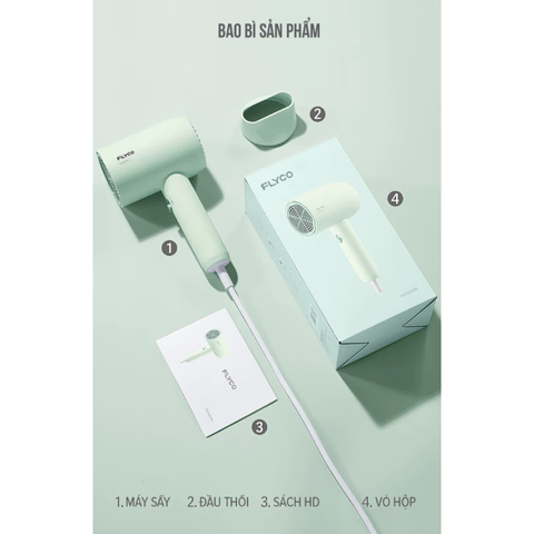 Máy sấy tóc Flyco FH1622VN - Công suất 1800W, 3 chế độ nhiệt, chế độ gió mát, bảo vệ và giữ ẩm cho tóc, sấy khô nhanh chóng tại nhà