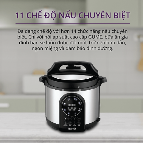 Nồi Áp Suất Đa Năng GUME PCK-3201 6L - 11 Chức Năng Nấu Linh Hoạt, Chất Liệu Inox Bền, Tiện Ích Cho Gia Đình