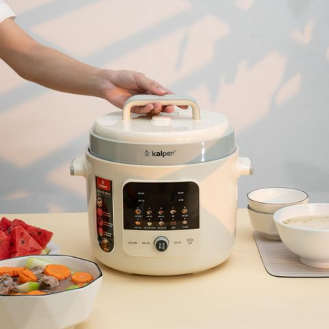 Nồi áp suất điện Kalpen P5 - Dung tích 6L, inox cao cấp, nấu tự động thông minh, chế độ hầm xương, nấu cháo, giữ ấm tiện lợi