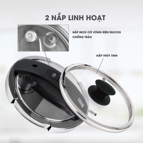 Nồi Áp Suất Lebenlang LBL0909 5.5L - Chất Liệu Inox Cao Cấp, Tương Thích Mọi Loại Bếp, Nấu Nhanh Tiết Kiệm Thời Gian