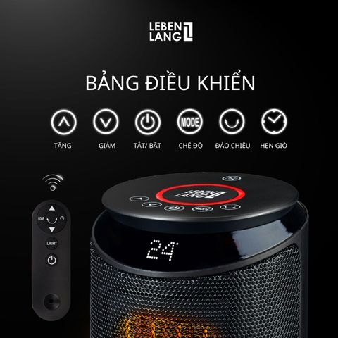 Quạt Sưởi PTC Gốm Lebenlang LBL0279 - 2000W, Cảm Ứng, Điều Khiển Từ Xa, 3 Chế Độ Nhiệt, LED Hiển Thị, Tiết Kiệm Năng Lượng