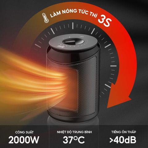 Quạt Sưởi PTC Gốm Lebenlang LBL0279 - 2000W, Cảm Ứng, Điều Khiển Từ Xa, 3 Chế Độ Nhiệt, LED Hiển Thị, Tiết Kiệm Năng Lượng