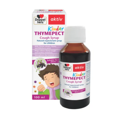 Siro Doppelherz Aktiv Kinder Thymepect 100ml - Hỗ trợ giảm ho, tăng cường miễn dịch cho trẻ từ 1 tuổi trở lên