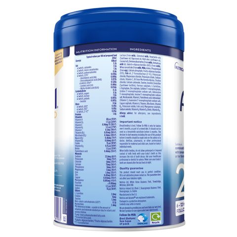 Sữa Aptamil Advanced số 2 cho bé từ 6-12 tháng tuổi - Dinh dưỡng tối ưu với 32 vitamin và khoáng chất, hộp 800g.