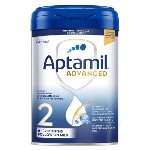 Sữa Aptamil Advanced số 2 cho bé từ 6-12 tháng tuổi - Dinh dưỡng tối ưu với 32 vitamin và khoáng chất, hộp 800g.