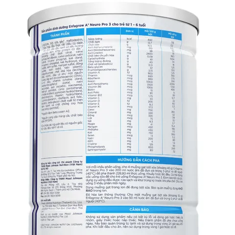 Sữa Enfagrow A2 Neuropro 3 - Bột sữa dinh dưỡng cho trẻ từ 1-6 tuổi, hỗ trợ phát triển trí não và miễn dịch, hương vị thanh nhẹ dễ uống
