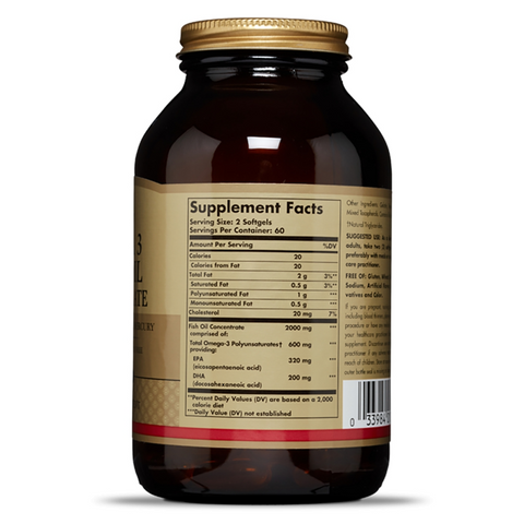 Dầu Cá Solgar Omega 3 Fish Oil Concentrate - Bổ Sung Omega-3 Tinh Khiết, Tốt cho Tim Mạch, Não Bộ và Thị Giác - 120 Viên