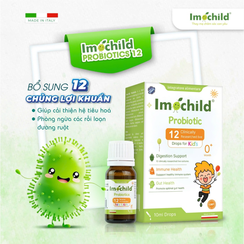 Men vi sinh 12 chủng Imochild Probiotic cho bé - Hỗ trợ tiêu hóa và cân bằng hệ vi sinh đường ruột, dễ dàng sử dụng dạng nhỏ giọt 10ml