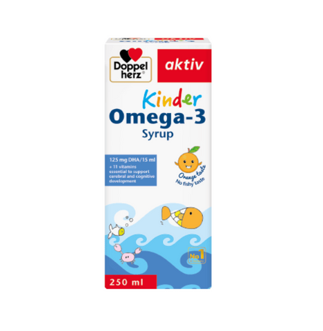 Siro Bổ Sung Omega 3 cho Bé Doppelherz Aktiv Kinder Omega 3 - Hỗ Trợ Phát Triển Não Bộ và Thị Lực - Dạng Lỏng 250ml