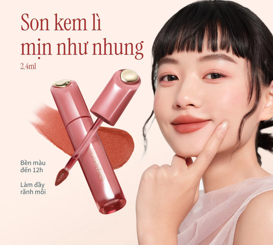 Son kem Chando Himalaya Velvet Matte O10 Warm Brown - Son lì màu nâu ấm, chất son mịn, giữ màu lâu, phù hợp phong cách hiện đại, cá tính.