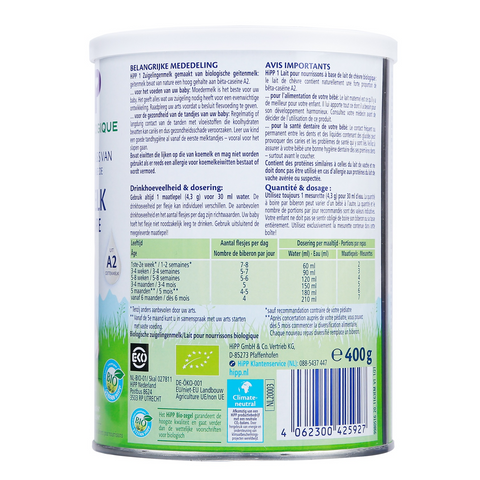 Sữa dê HiPP Organic 1 cho bé 0-6 tháng tuổi 400g - Sữa công thức hữu cơ từ sữa dê, dễ tiêu hóa, hỗ trợ phát triển toàn diện cho trẻ.