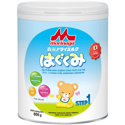 Sữa Morinaga Hagukumi 1 cho bé 0-6 tháng tuổi - Hộp 800g, Bổ sung Lactoferrin, Hỗ trợ Phát triển Trí Não và Tiêu Hóa Tốt
