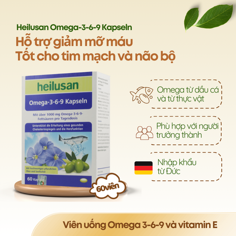 Viên uống bổ sung Omega-3 Kapseln Heilusan Đức - Hỗ trợ sức khỏe tim mạch, não bộ và thị lực, Vitamin E, 120 viên
