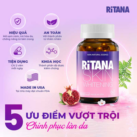 Viên Uống Ritana Skin Whitening Ecogreen - Hỗ Trợ Dưỡng Trắng Da, Làm Mờ Sạm Nám Từ Thiên Nhiên, 60 Viên