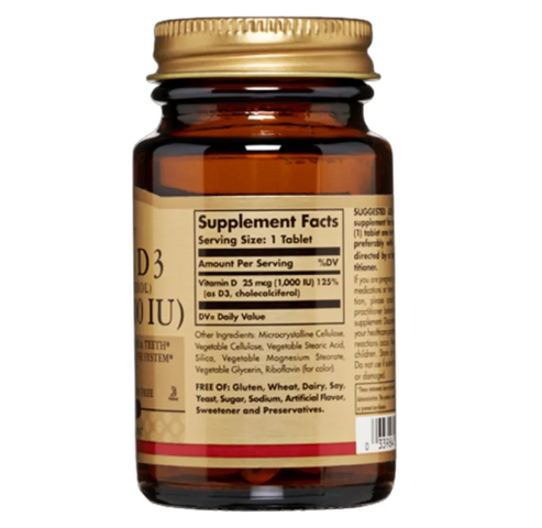 Viên uống Solgar Vitamin D3 1000IU - Hỗ trợ hấp thu canxi và tăng cường miễn dịch, giúp xương răng chắc khỏe - 90 viên nhập khẩu