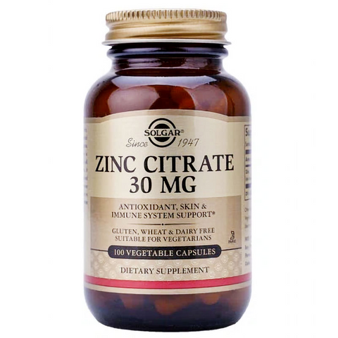Viên Uống Solgar Zinc Citrate 30mg - Hỗ Trợ Bổ Sung Kẽm Giúp Tăng Cường Sức Đề Kháng Và Làm Đẹp Da, Hộp 100 Viên