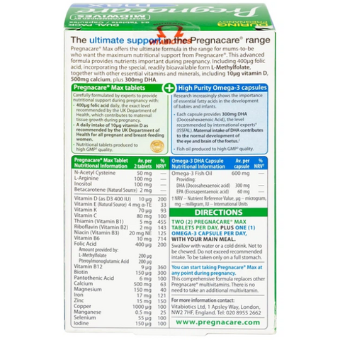 Viên Vitamin Bà Bầu Pregnacare Max Omega 3 DHA Vitabiotics - Bổ Sung Dinh Dưỡng Tốt Nhất Cho Mẹ và Thai Nhi, Hộp 84 Viên